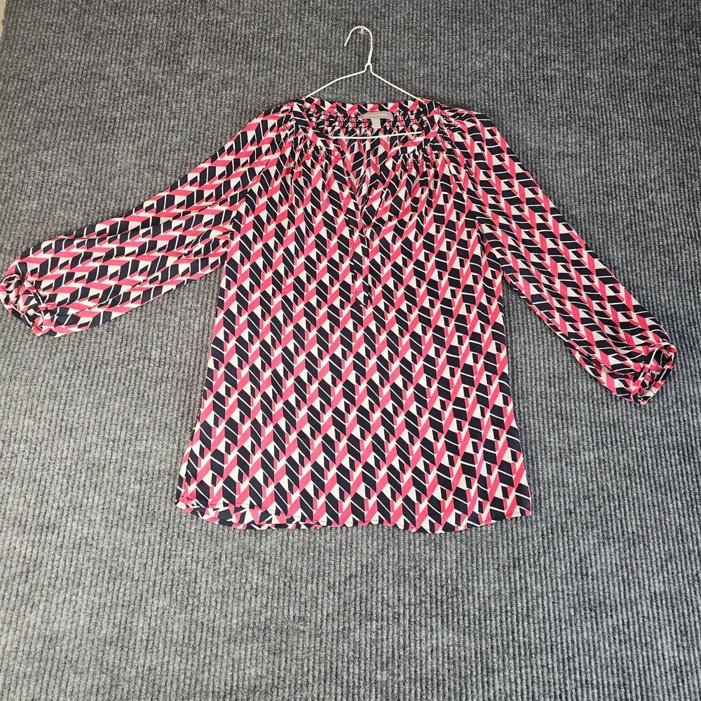 Banana Republic Shirt Womens XS Multicolor Geometric V Neck 3/4 Sleeve Blouse